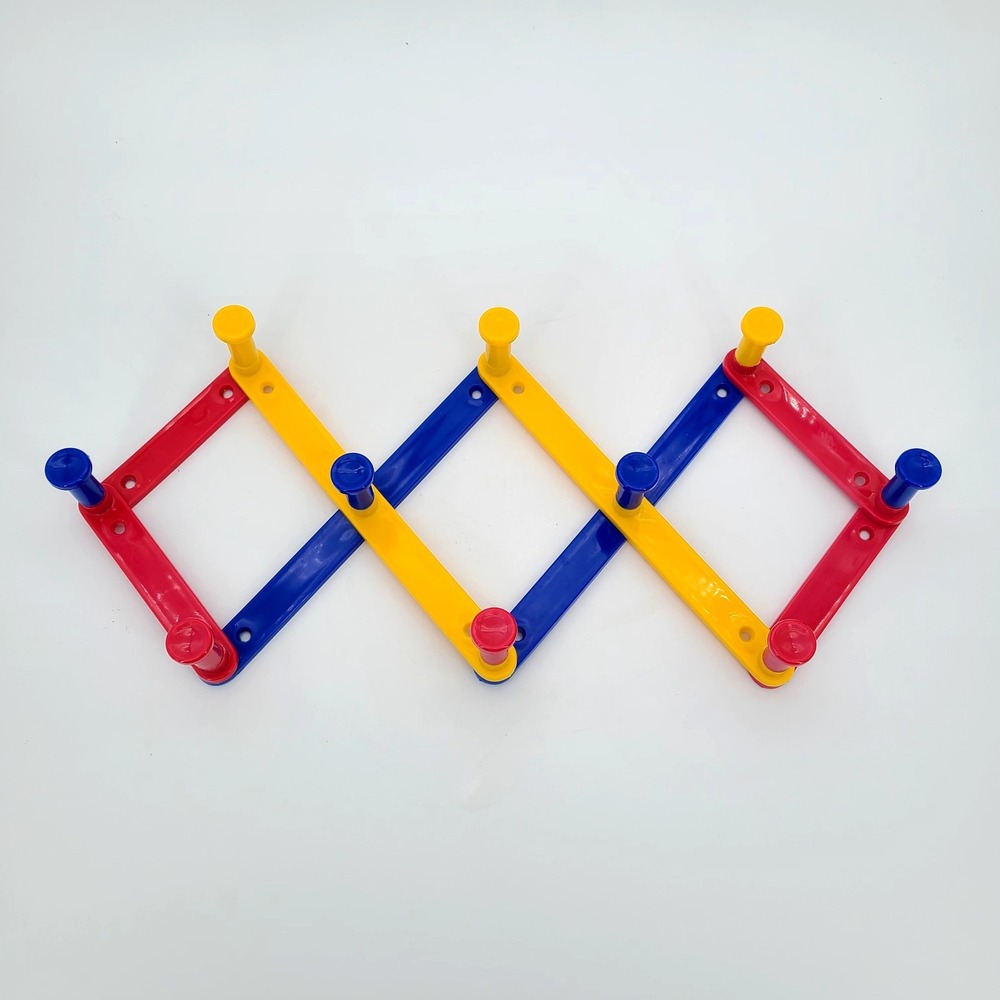 VTG 1990's Accordion Expandable Kid's WALL Coat Rack 10 Peg RED YELLOW BLUE